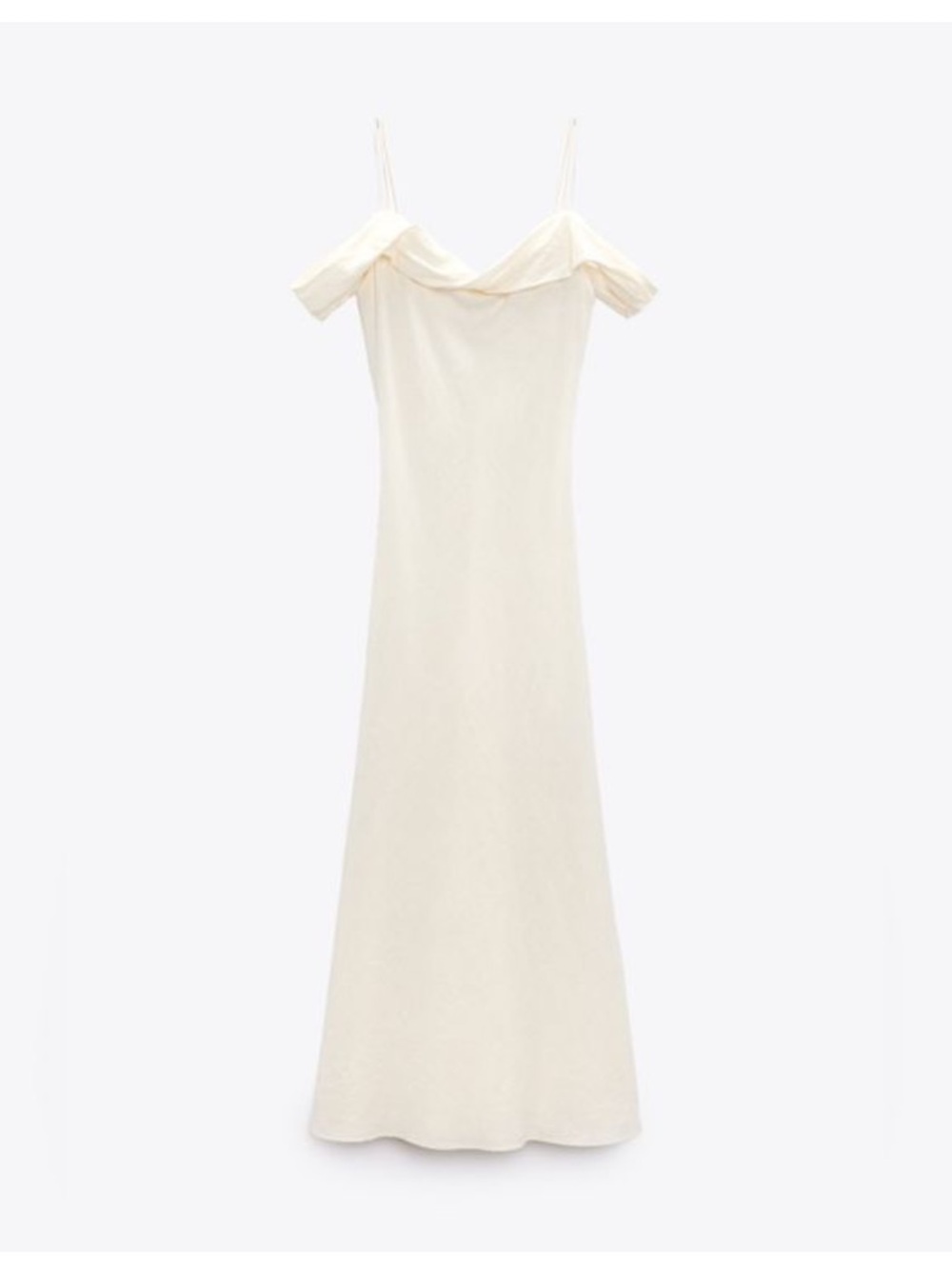 Zara Off-Shoulder Slip Maxi Dress in Cream